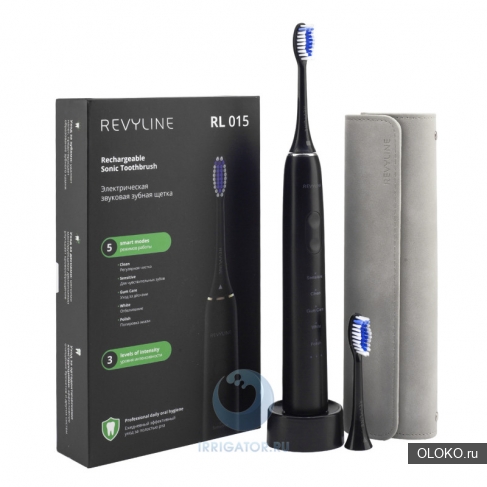 Звуковая щетка Revyline RL015 Black с пятью режимами и тремя насадками. 