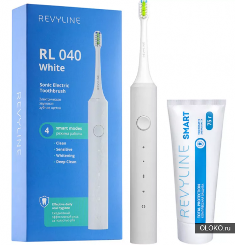Белая зубная щетка Revyline RL 040 выгодно паста Smart. 