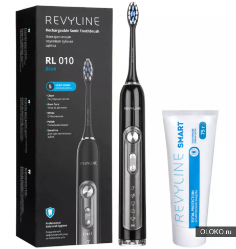 Звуковая щетка Revyline RL010 Black и паста для зубов Smart. 