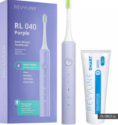 Электрическая щетка Revyline RL040 Violet и зубная паста Smart. 